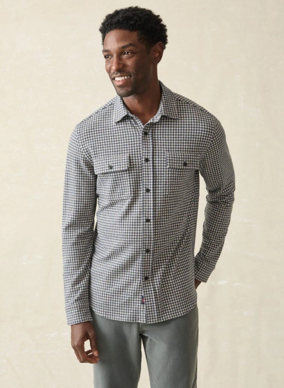 FAHERTY Men's Legend Sweater Shirt XS Black White Encinitas Gingham Check NWT